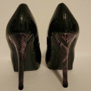 Black patent leather Stiletto Platform Purple Snake Skin Heel Pumps size 9